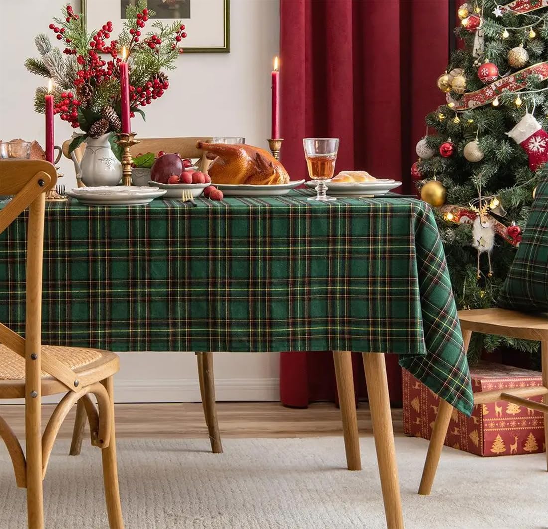 Fennco Styles Classic Plaid Snowflake Holiday Tablecloth - Tartan Rectangular Table Cover for Dining Room, Christmas Décor, and Winter Festivals