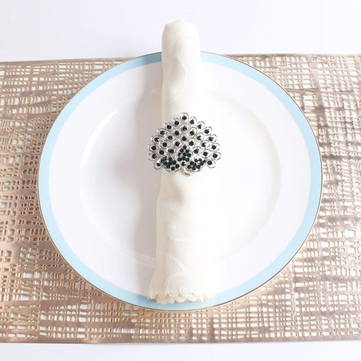 Fennco Styles Rhinestone Crystal Flower Napkin Rings Wedding Holiday Table Decoration - Set of 4
