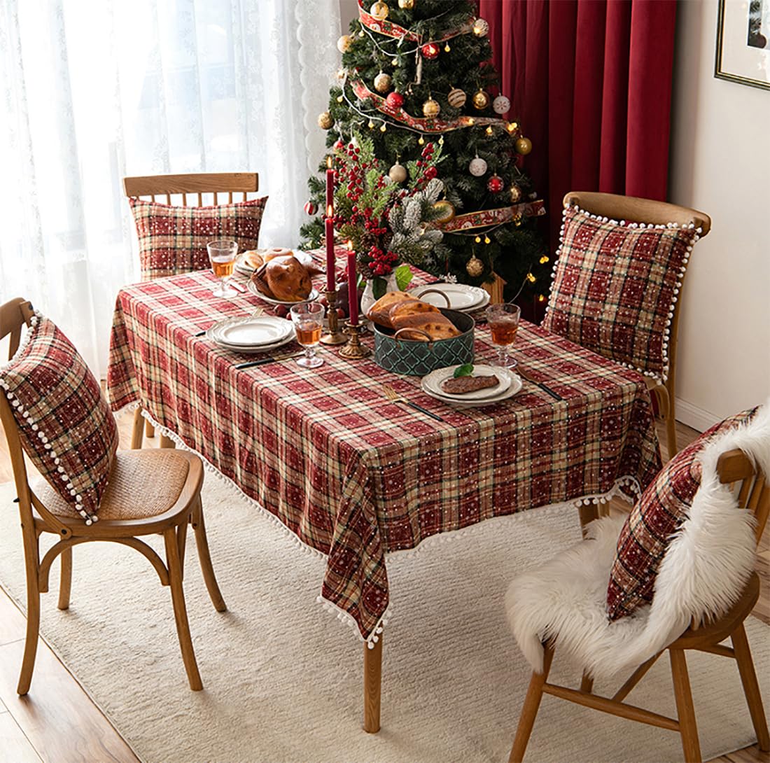 Fennco Styles Classic Plaid Snowflake Holiday Tablecloth - Tartan Rectangular Table Cover for Dining Room, Christmas Décor, and Winter Festivals