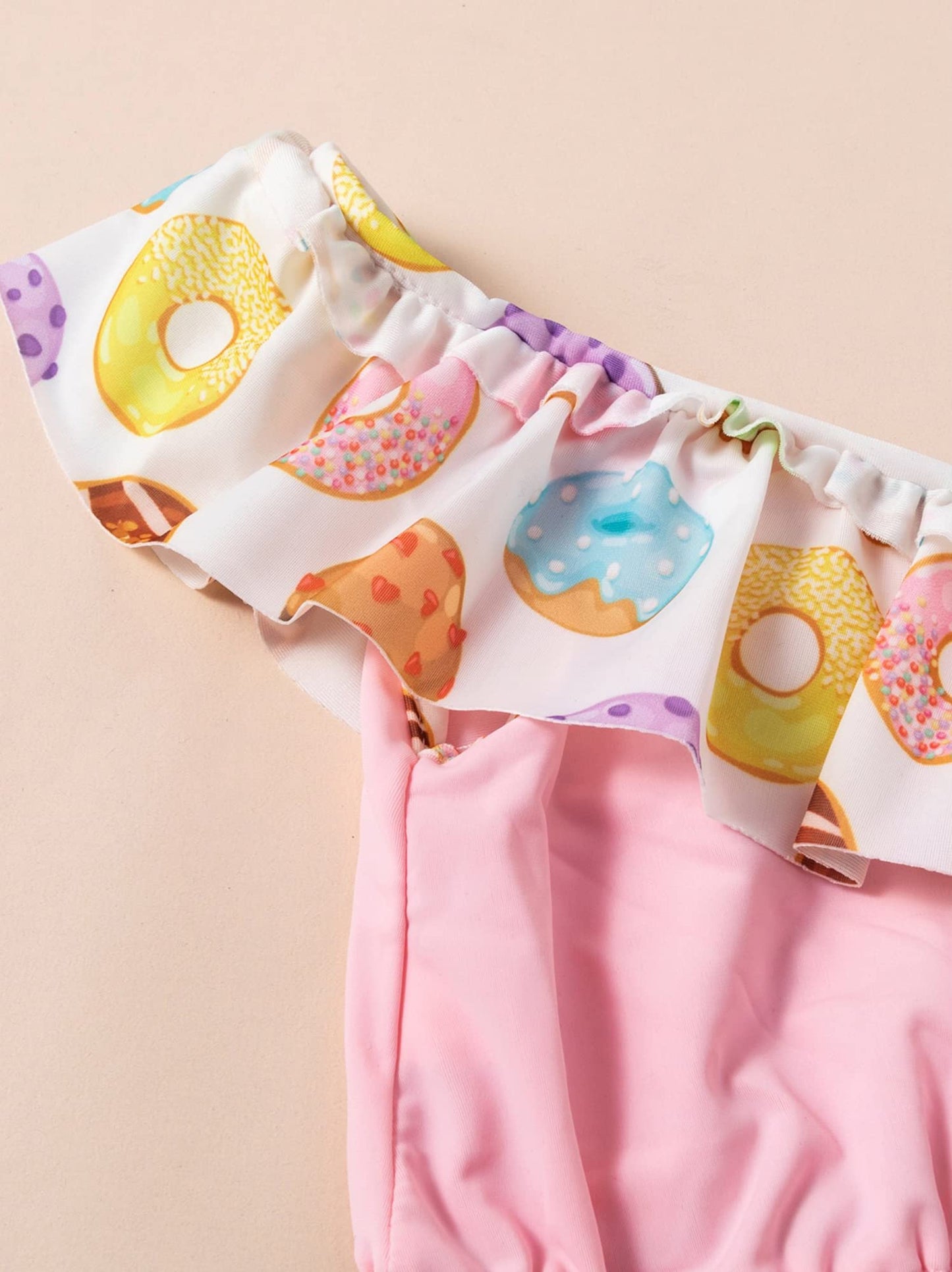 stylesilove Baby Toddler Girls Cute Donut Print Asymmetrical Flounce Bikini Swimsuit 2pcs Ruffle Bathing Suit Beachwear