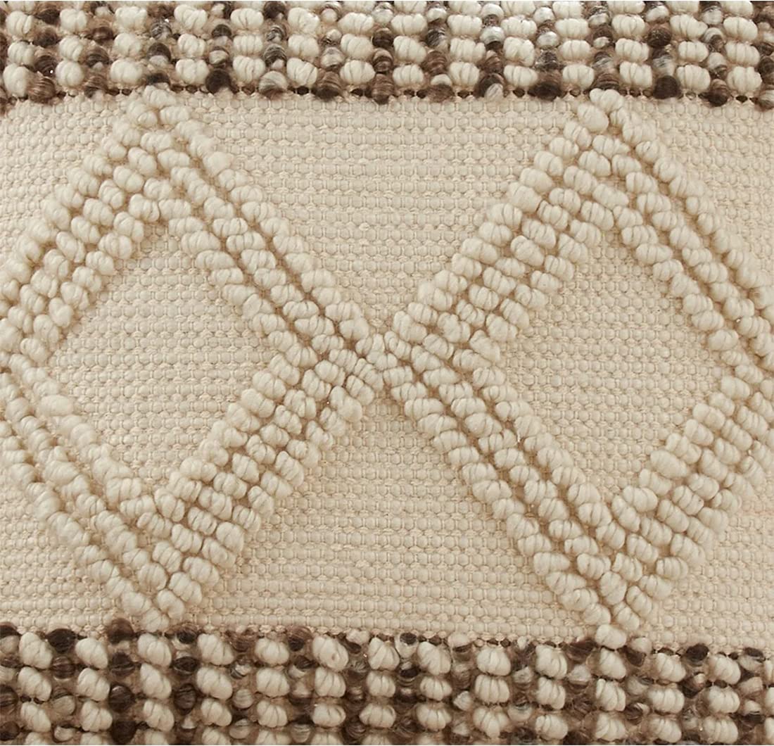Fennco Styles Woven Textured with Diamond Design Decorative Throw Pillow Cover 18" W x 18" L - Ivory Square Cushion Case for Home, Couch, Bedroom, Living Room and Office Décor