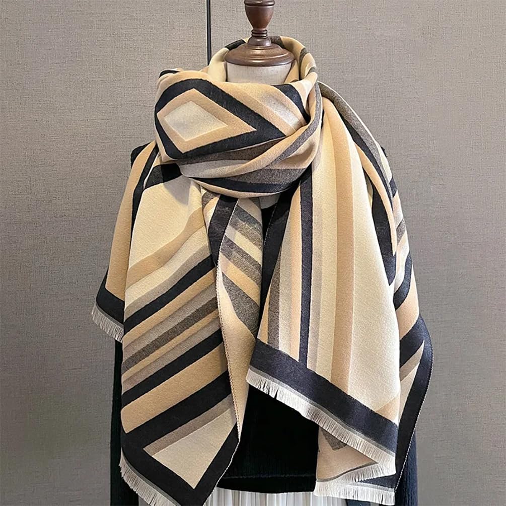 stylesilove Women Vivid Striped Cashmere Like Scarf Warm Ultra Soft Scarves Shawl Neck Wraps for All Season, 4 Colors