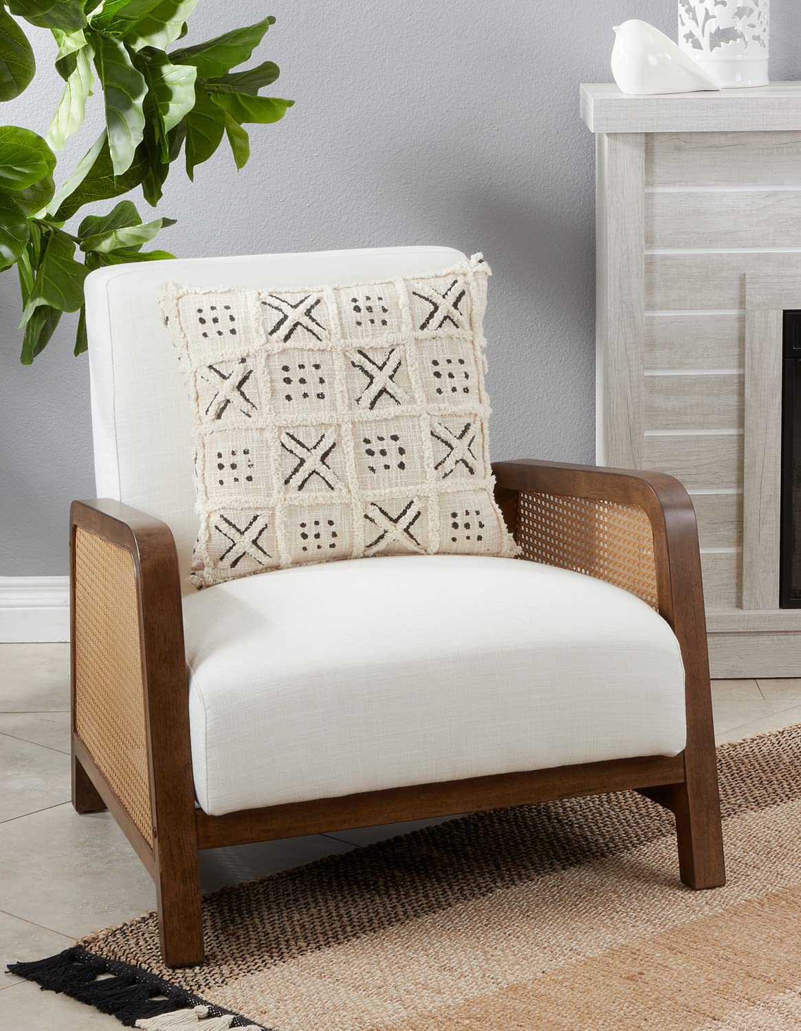 Fennco Styles Handmade Tufted Block Print Cotton Decorative Throw Pillow 18" W x 18" L - Black & White Woven Square Cushion for Home, Couch, Living Room, Bedroom, Office and Holiday Décor