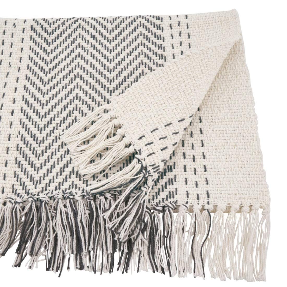 Fennco Styles Modern Kantha Stitch Design 100% Cotton Table Runner - Grey Table Cover for Everyday Use, Dining Room Décor, Family Gathering and Special Occasion