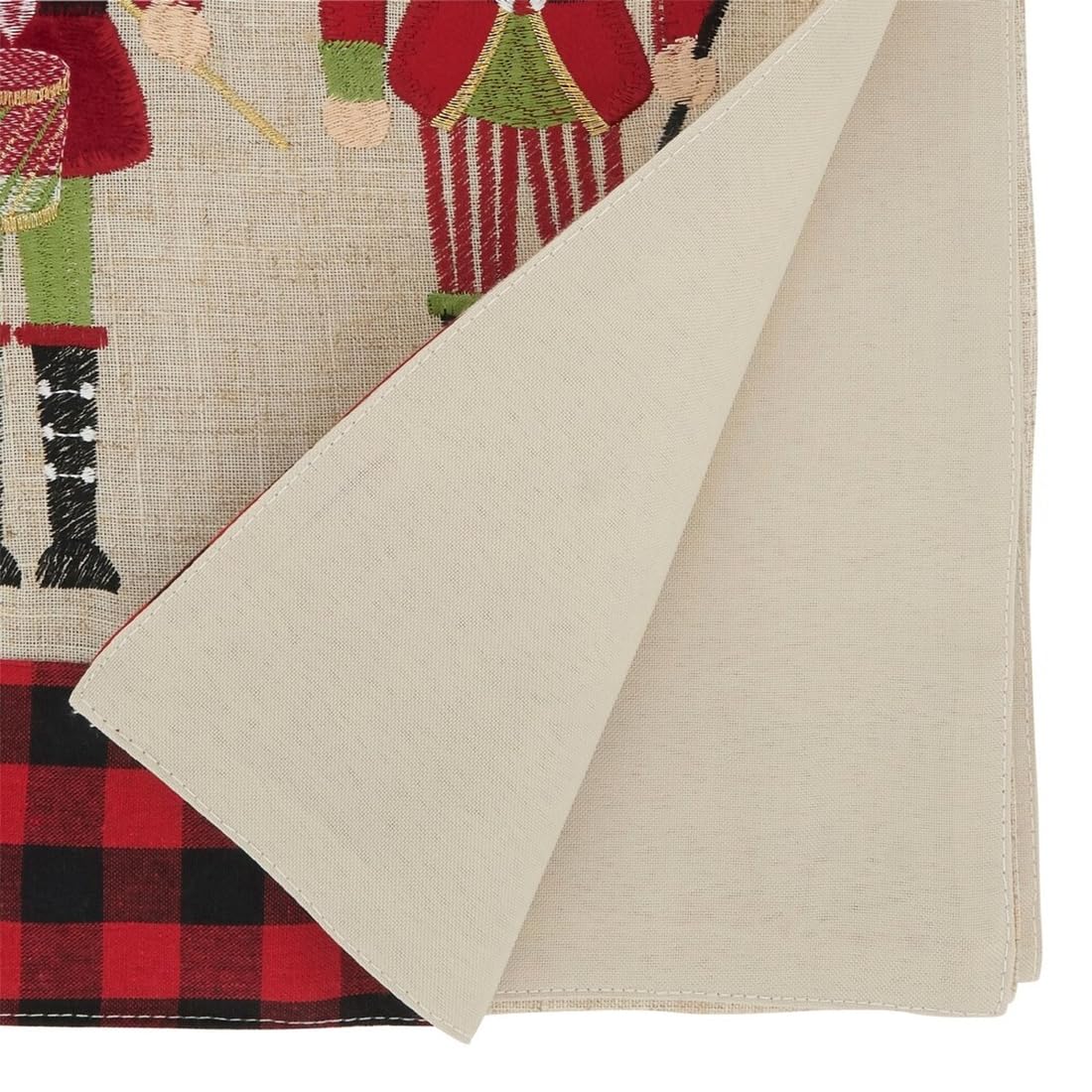 Fennco Styles Nutcracker Plaid Holiday Table Runner 16" W X 70" L - Natural Fun Soldier Design Festive Table Cover for Christmas Décor, Dining Room, Banquet, Family Gathering and Special Events