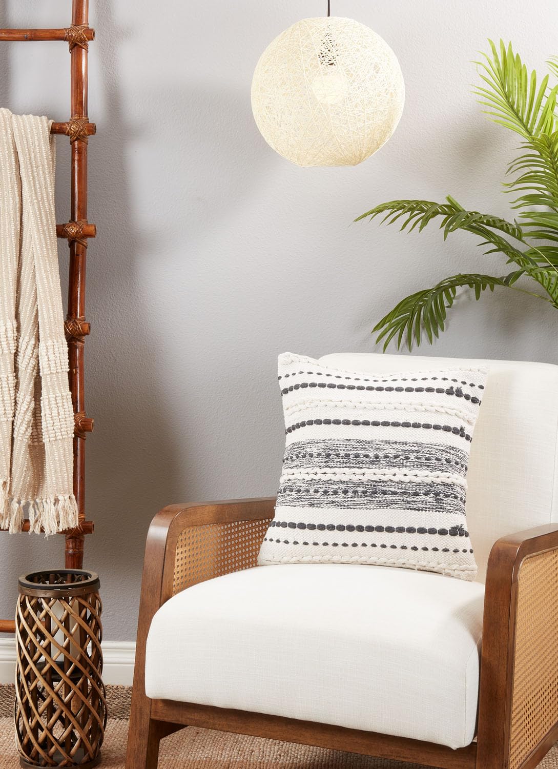 Fennco Styles Striped Woven Cotton Decorative Throw Pillow 18" W x 18" L - Black & White Modern Textured Cushion for Home, Couch, Bedroom, Living Room and Office Décor