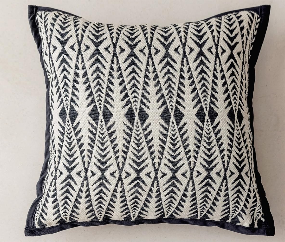 Fennco Styles Jacquard Moroccan Diamond Decorative Filled Throw Pillow 18" W X 18" L - Black Woven Soft Cushion for Home, Couch, Bedroom, Living Room and Office Décor