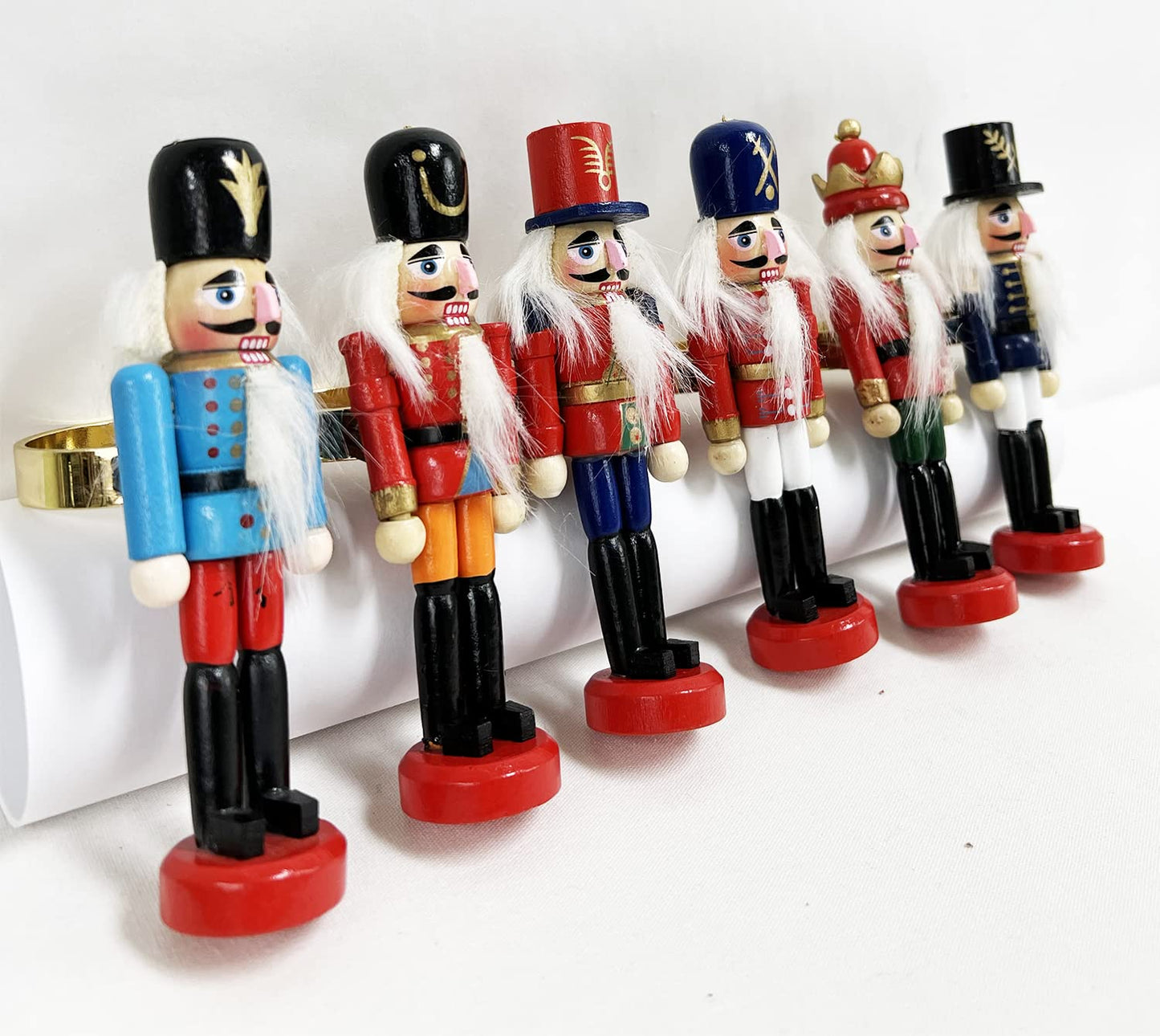 Fennco Styles Handmade Wooden Nutcracker Decorative Napkin Rings, Set of 4 - Festive Soldier Napkin Holders for Dining Table, Christmas, Holidays Décor and Special Occasions