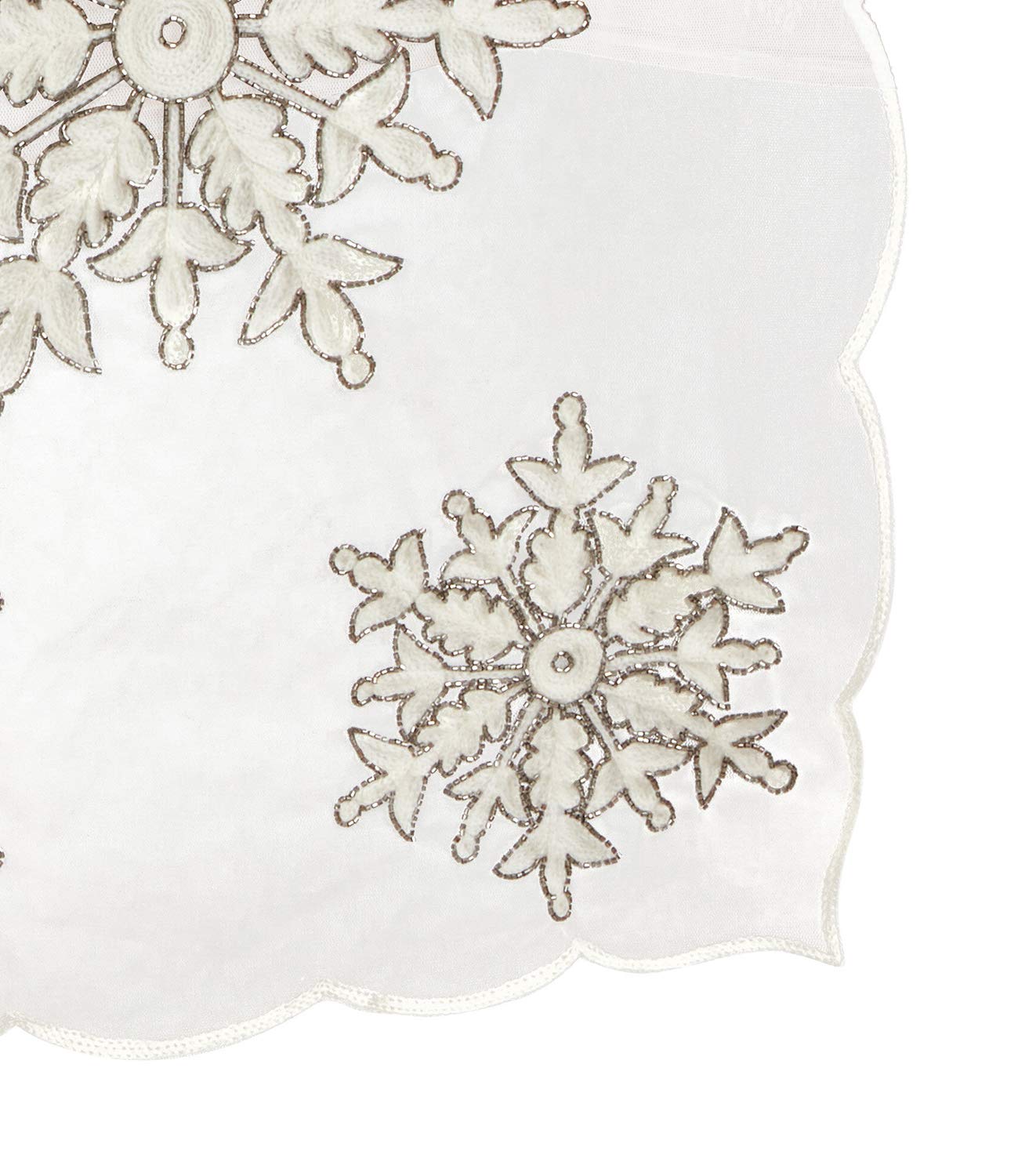 Fennco Styles Du Froid Collection Christmas Embroidery Beaded Snowflake 54 x 54 Inch Tablecloth – Red Table Cover for Holiday Dinner, Family Gathering, Special Events, Home Décor