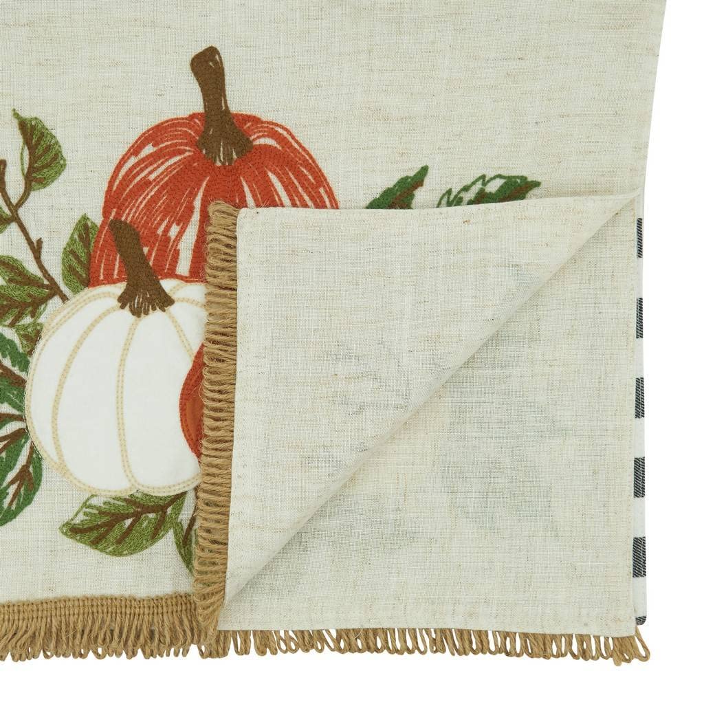 Fennco Styles Harvest Pumpkins Plaid Table Runner 16" W x 70" L - Black & White Woven Table Cover for Banquets, Fall Festivals, Thanksgiving, Holidays, Special Events, Kitchen and Home Décor