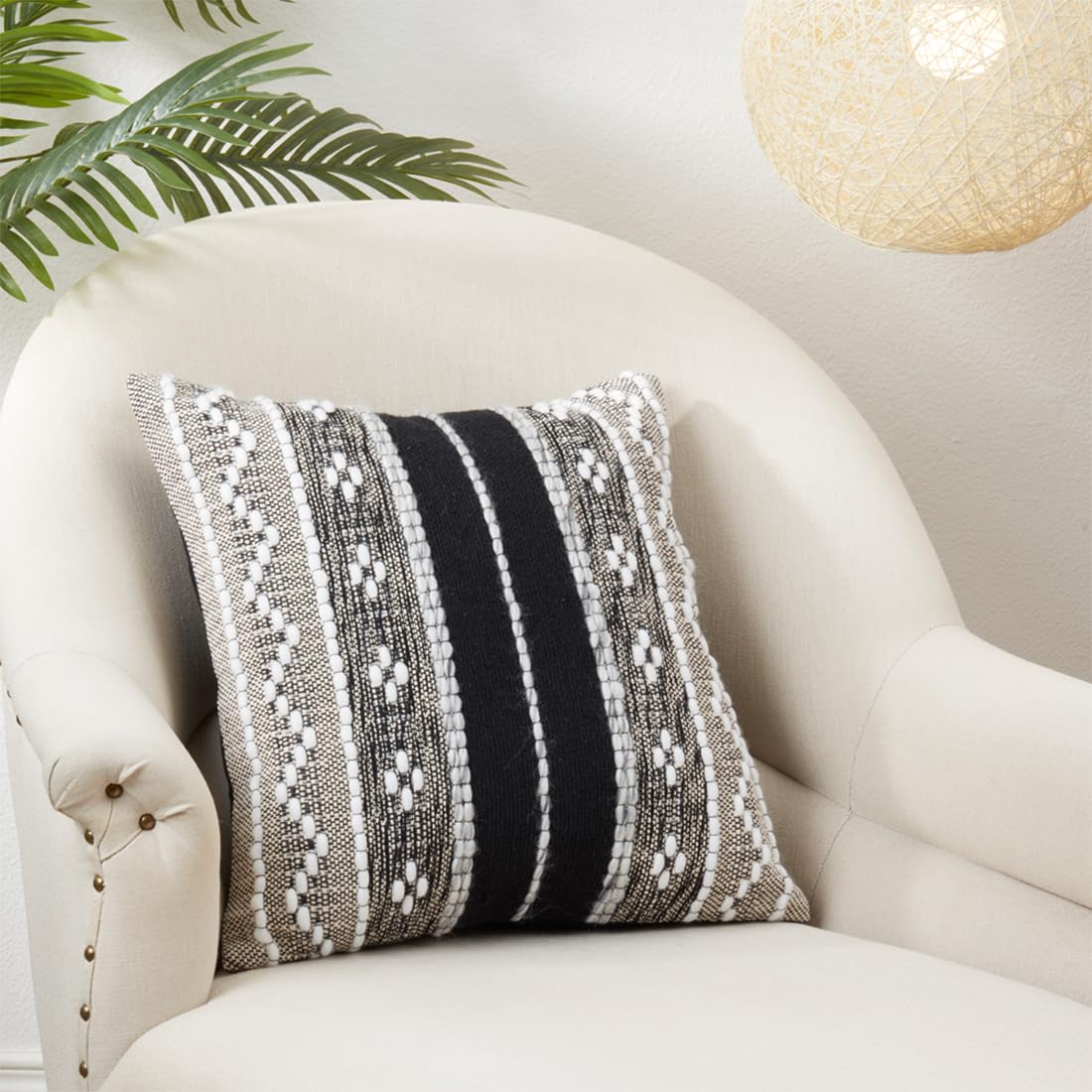 Fennco Styles Black Multi-Pattern Woven Cotton Decorative Throw Pillow Cover