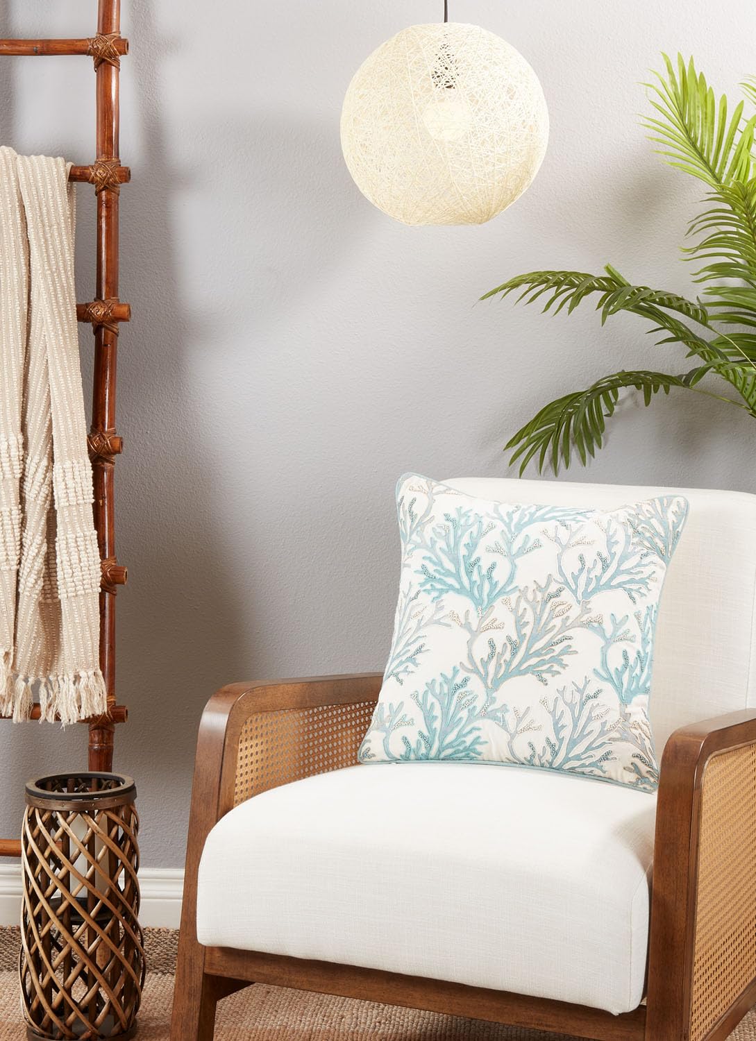 Fennco Styles Coastal Coral Design Cotton Decorative Throw Pillow Cover 18" W x 18" L – Aqua Nautical Cushion Case for Couch, Sofa, Bedroom, Office and Living Room Décor