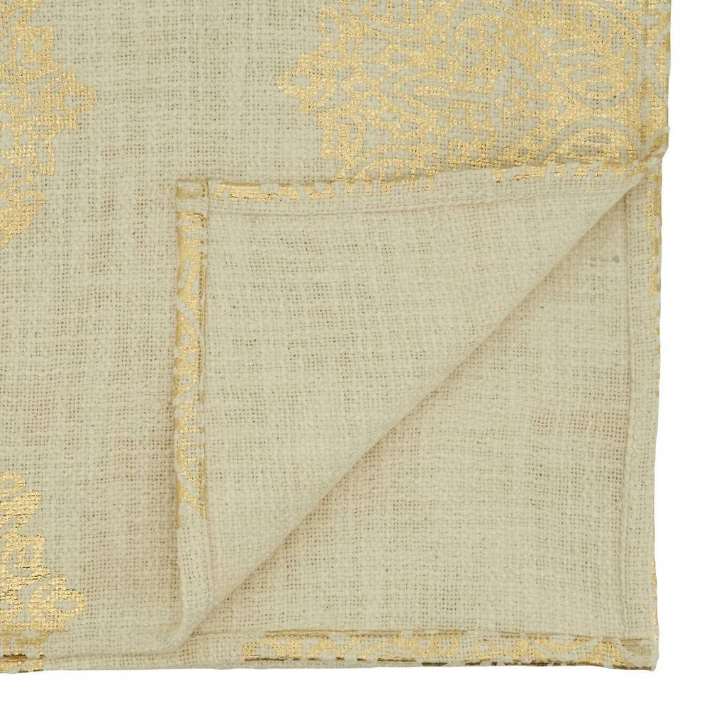 Fennco Styles Foil Print Medallion Cotton Table Runner 16" W x 72" L - Gold Metallic Table Cover for Home Décor, Everyday Use, Banquets, Holidays, Family Gatherings and Special Occasion