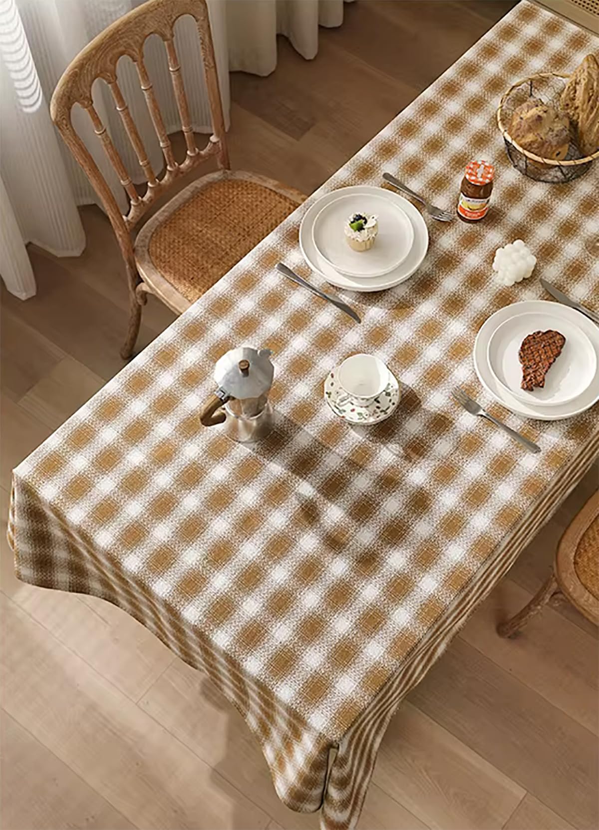 Fennco Styles Plaid Woven 100% Cotton Tablecloth with Pom Pom - Green Table Cover for Winter Holiday Décor, Banquet, Family Gathering and Special Occasion