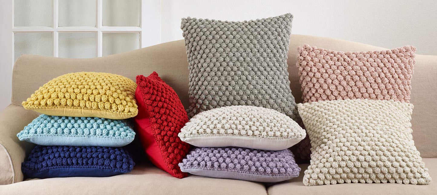 Fennco Styles Handmade Crochet Pompom Cotton Decorative Throw Pillow with Down Filled Insert 20 x 20 Inch