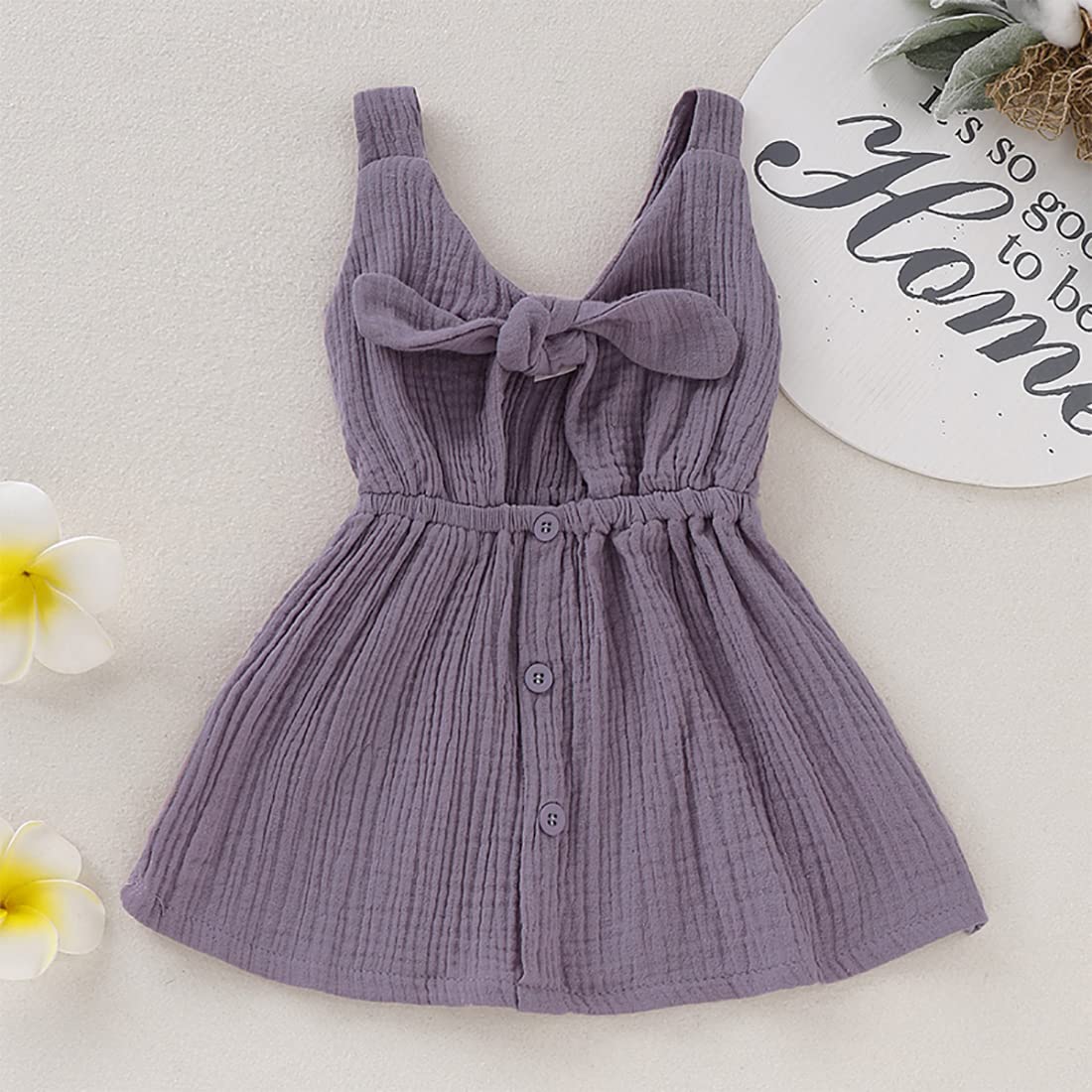 stylesilove Baby Girls Sleeveless Front Tie Bowknot Gauze Cotton Dress Toddler Girl Solid Sundress Summer Outfit