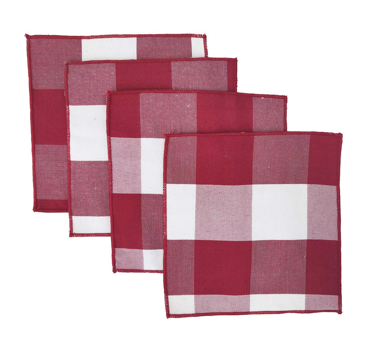 Fennco Styles Buffalo Check Double Layers Reversible Coasters 6"W x 6"L, Set of 4 - Handmade in USA - Plaid Cocktail Napkins for Everyday Use and Special Occasion