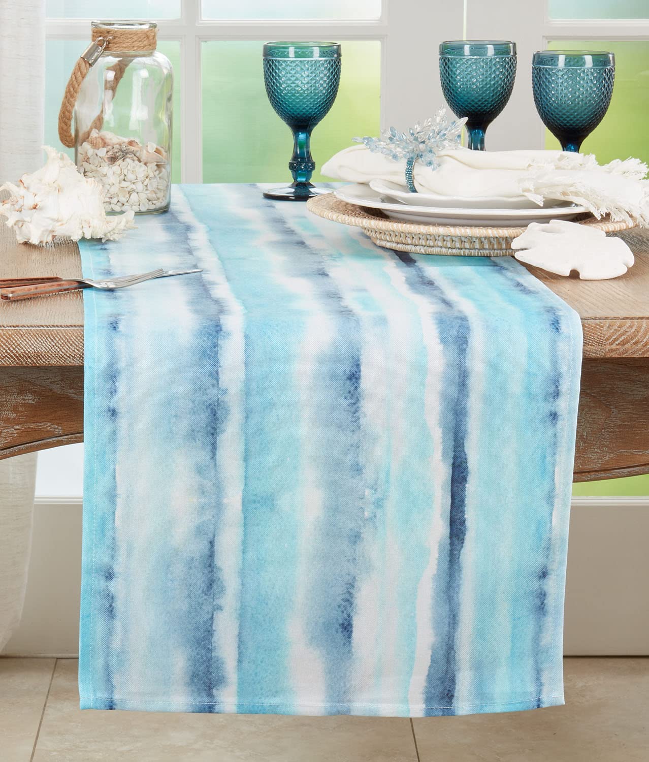 Fennco Styles Soft Watercolor Design Table Runner 16 x 70 Inch – Blue Table Cover for Home Décor, Dining Table, Banquets, Holidays and Special Events
