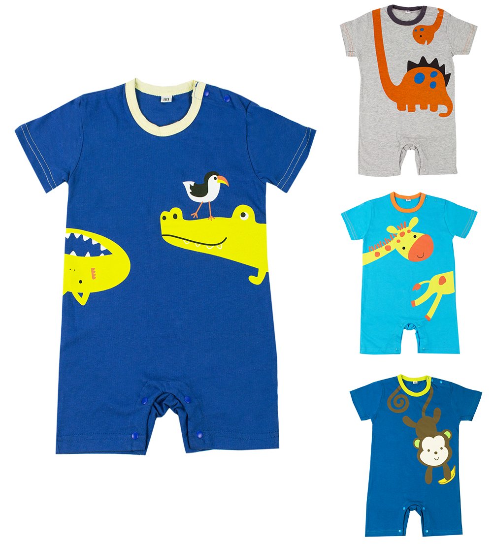 stylesilove Cute Cartoon Animal Print Baby Toddler Boy Romper (80/6-12 Months, Grey Dinosaur)
