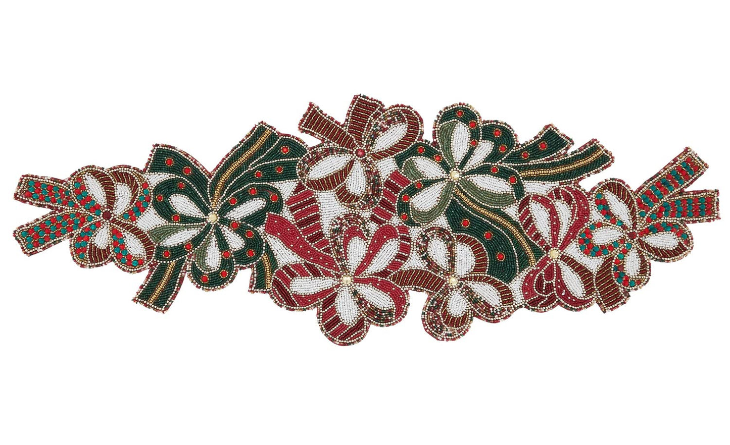 Fennco Styles Holiday Christmas Bows Hand Beaded Table Runner 13" W x 36" L - Multicolored Festive Table Cover for Home Décor, Family Gathering, Banquets and Special Occasion