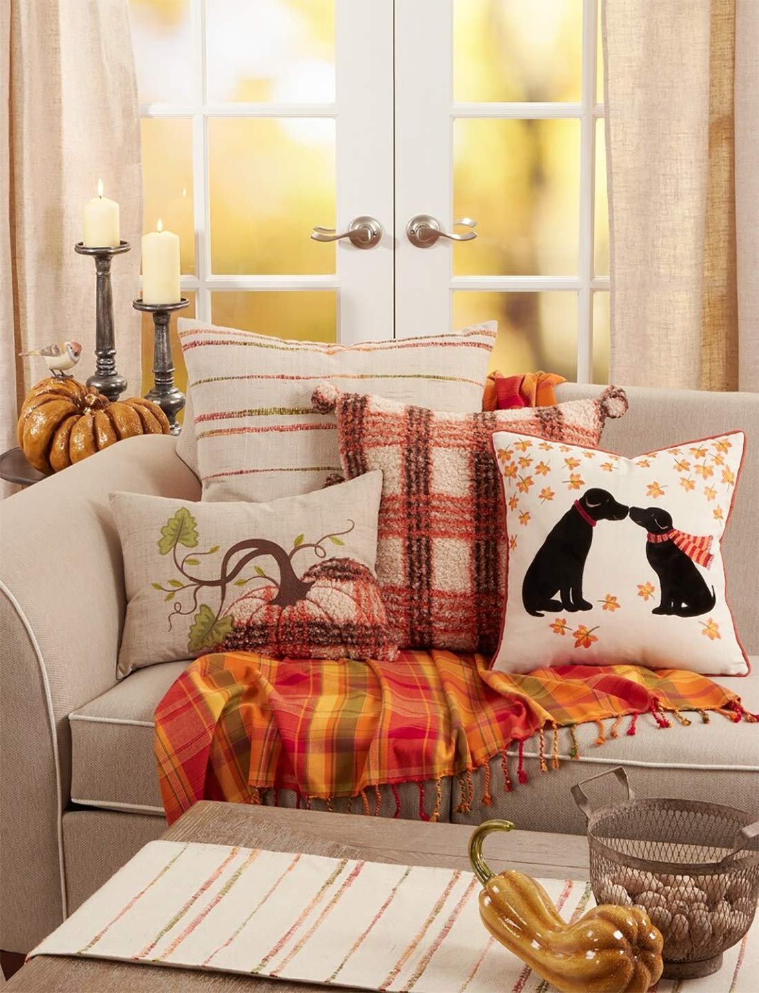 Fennco Styles Cute Puppy Love Design Cotton Decorative Throw Pillow 16" W x 16" L - Multicolor Cushion for Home, Couch, Living Room, Bedroom and Office Décor