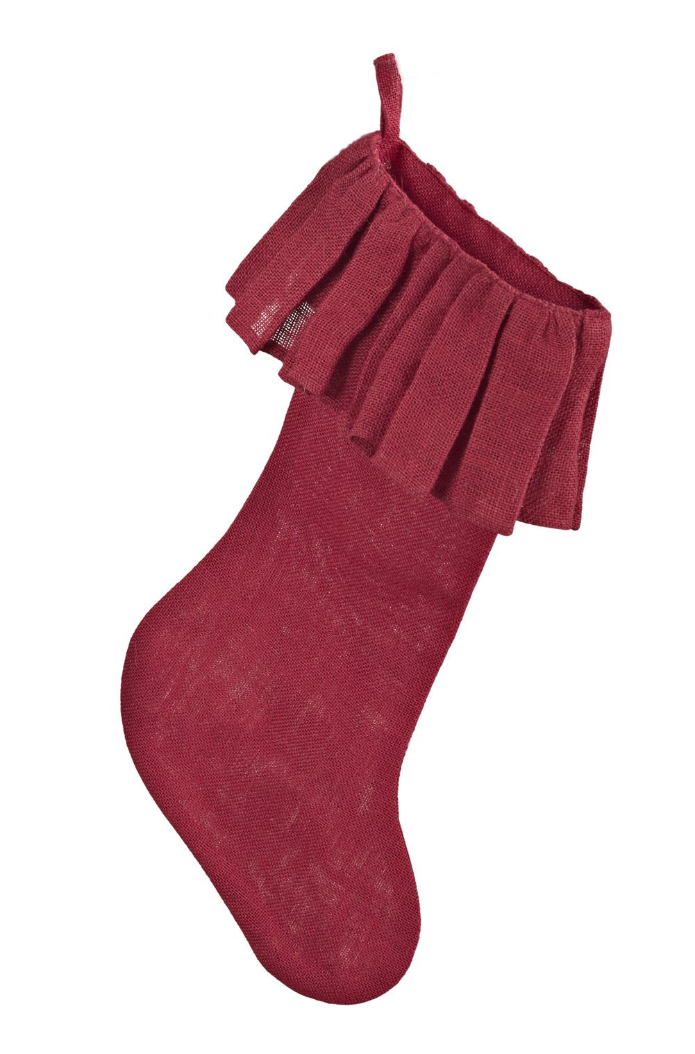 Amy's HomeGoods Holiday Décor Ruffle Trim Jute Burlap Xmas Tree Skirt (Red, 13"x19" Stocking)