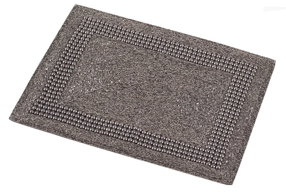 Fennco Styles Tullia Handmade Beaded Design Placemat - 1-Piece - 13"x18" (Pewter)