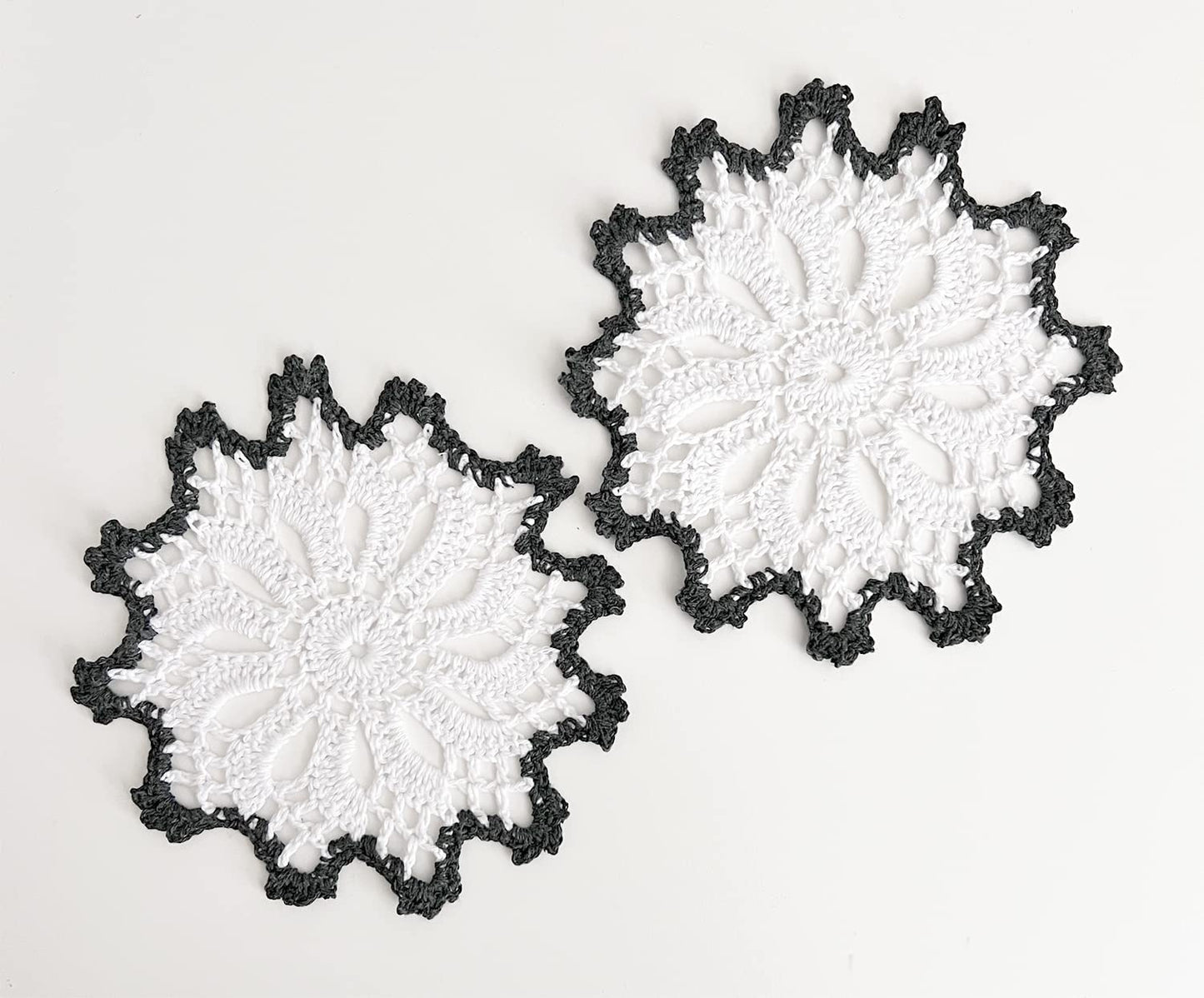 Fennco Styles Handmade Crochet Cotton Whirlwind Two-Tone Doily 6-Inch Round, 2-Piece - Drink Coaster for Everyday Use, Holiday, Farmhouse Décor, Cocktail, Tea Party, Special Occasion