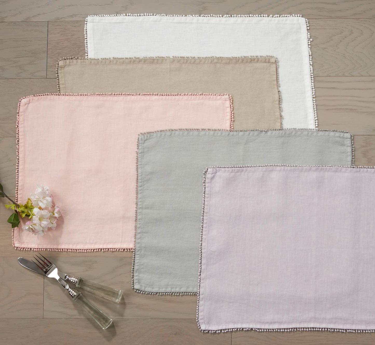 Fennco Styles Pomponin Collection Pom Pom Design 100% Linen Table Runner