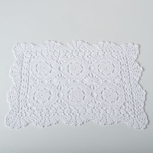 Fennco Styles Handmade Crochet Lace Cotton Traycloth Placemats, Set of 4, 12"x18" (Rectangular, White)