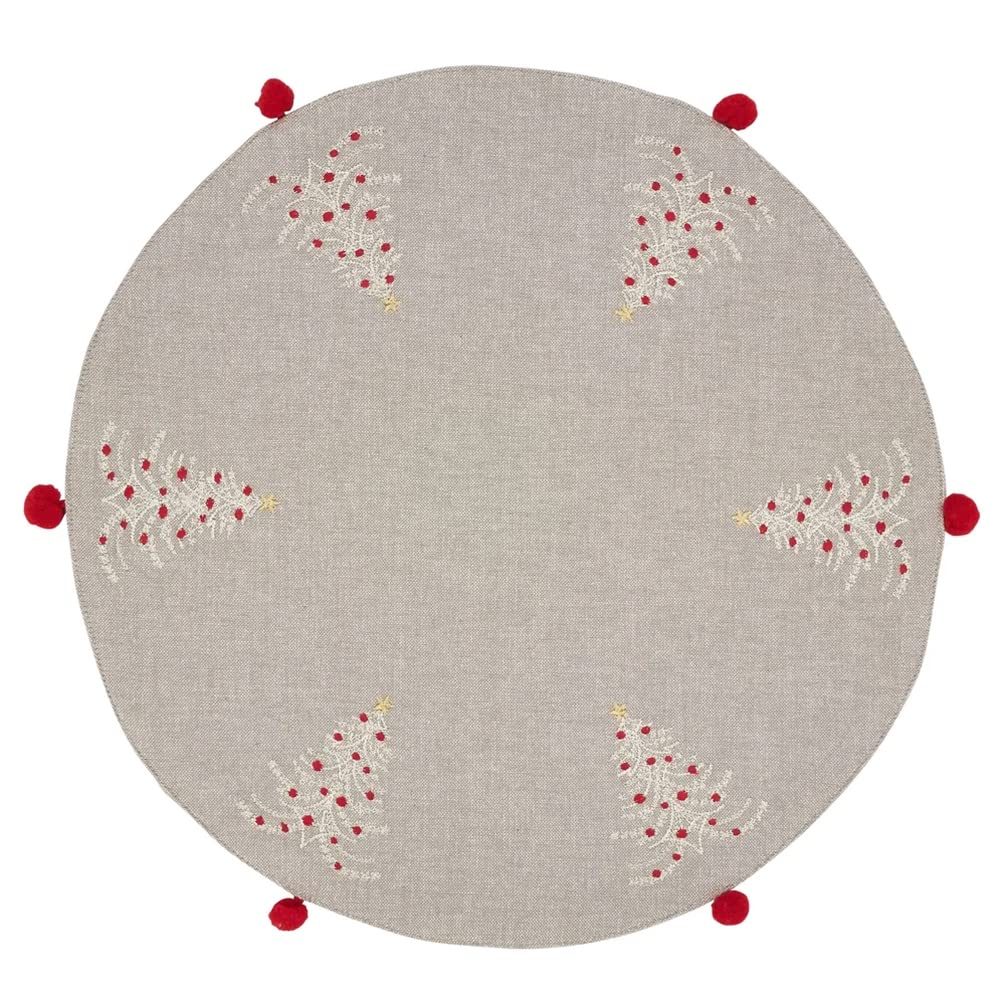 Fennco Styles Embroidered Christmas Trees Design Placemats with Tassel 14" Round, Set of 4