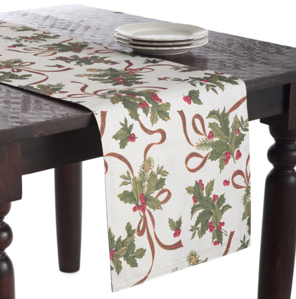 Fennco Styles Fête De Noël Holly Design Festive Holiday Table Runner (16"x72")