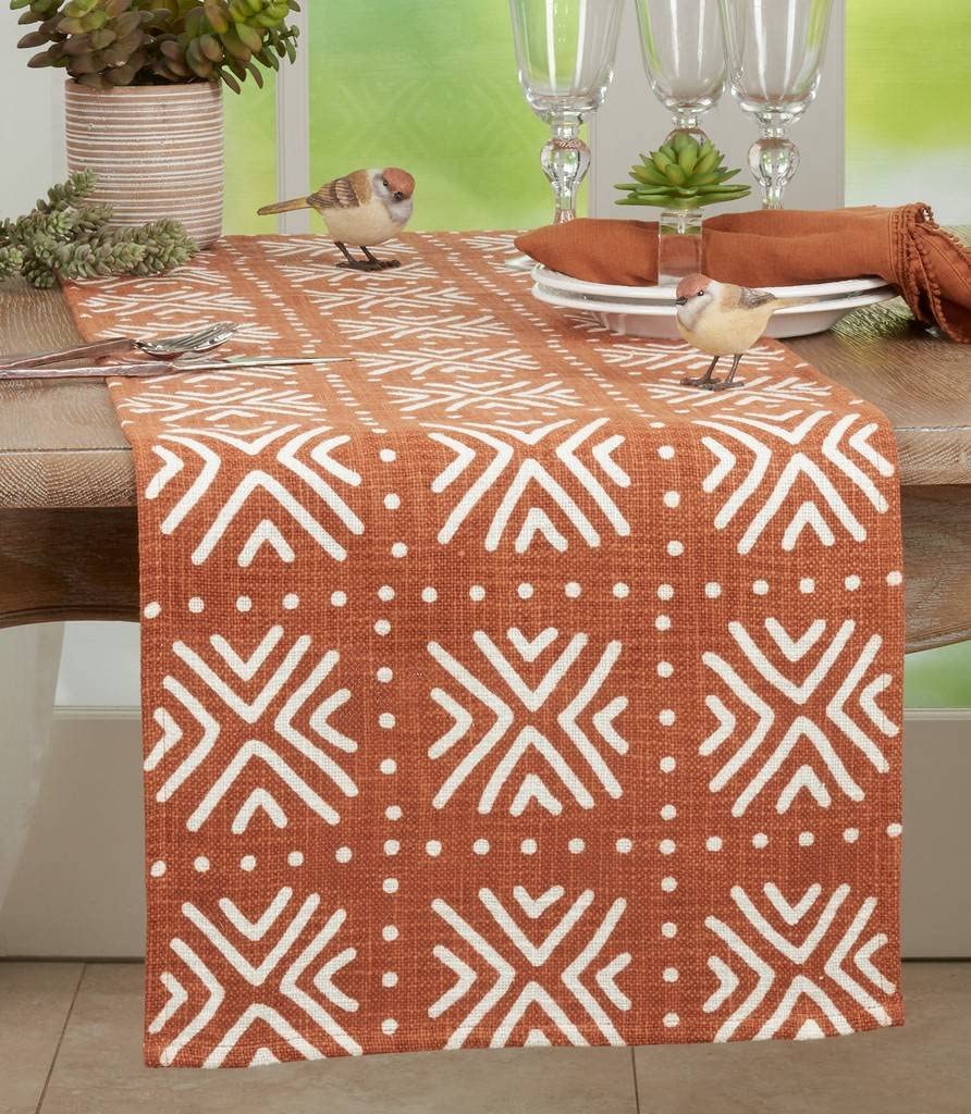 Fennco Styles Arrow Mud Cloth Design Cotton Table Runner 16" W x 72" L - Black Tribal Printed Table Cover for Home Décor, Everyday Use, Banquets and Special Occasion