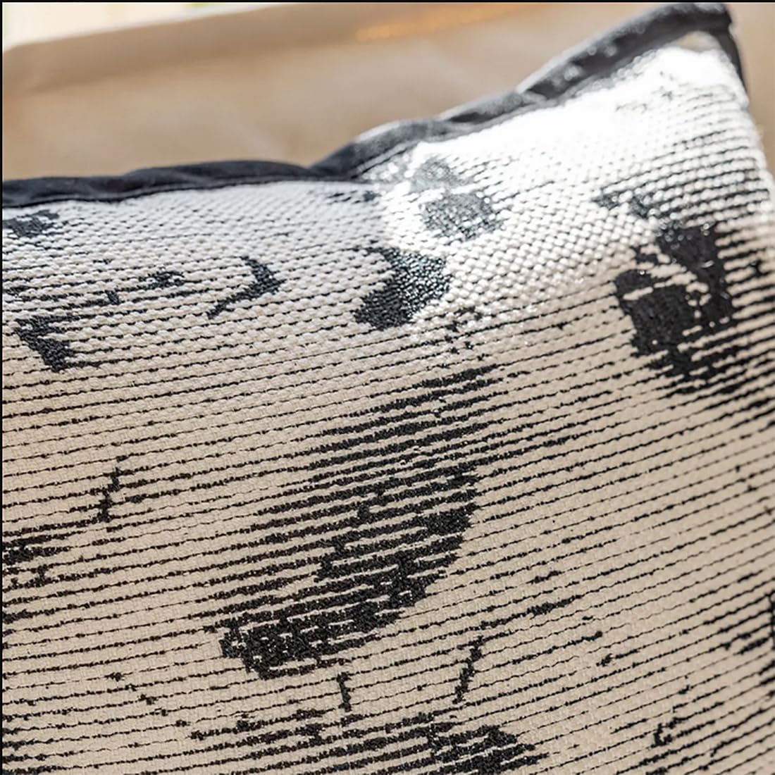 Fennco Styles Art Style Leaf Feather Design Jacquard Throw Pillow Cover 18" W X 18" L – Black Woven Square Cushion Case for Couch, Sofa, Bedroom, Office and Living Room Décor