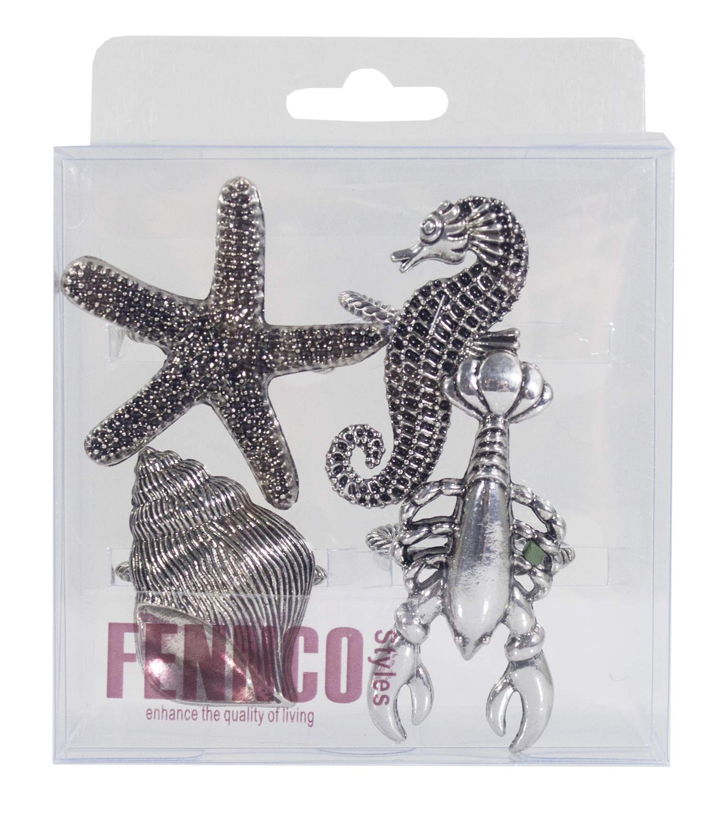 fenncostyles.com Decorative Coastal Sea Creatures Design Napkin Rings - Set of 4 (Sea Creatures)