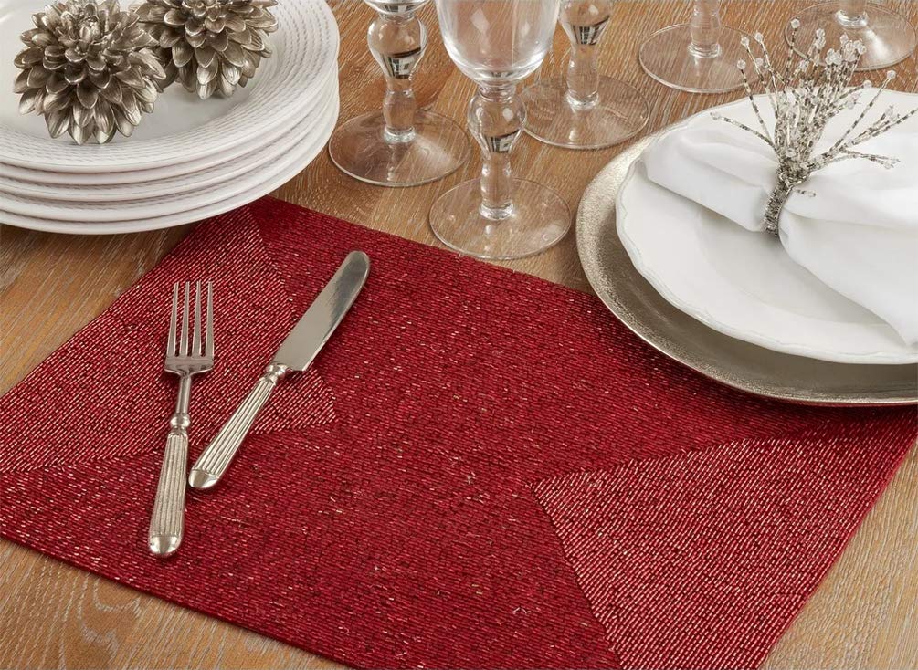 Fennco Style Hand Beaded Metallic Table Placemat 13" W x 18" L, 1-Piece - Silver Glass Beads Table Mat for Banquets, Christmas, Special Events and Home Décor