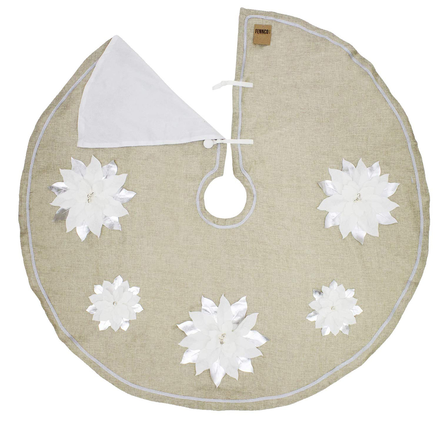 Fennco Styles Unique 3D Poinsettia Christmas Tree Skirt 53 Inch Round - Natural Christmas for Holiday Decoration, Home Décor and Special Events
