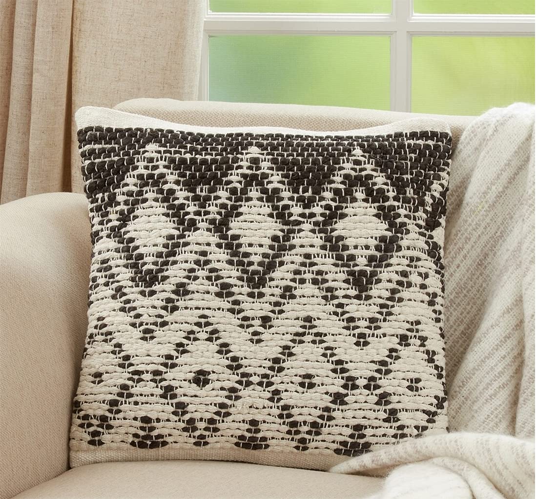 Fennco Styles Diamond Woven Cotton Jute Decorative Throw Pillow 18" W x 18" L - Square Cushion for Home, Couch, Bedroom, Living Room and Office Décor