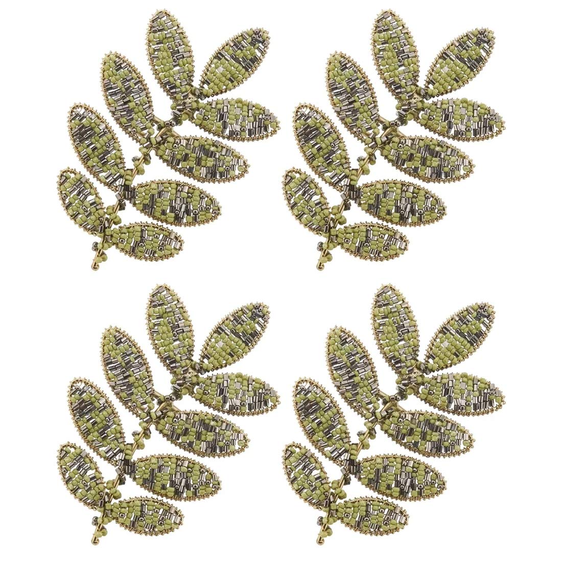 Fennco Styles Hand Beaded Leaf Decorative Napkin Rings, Set of 4 - Green Napkin Holders for Home, Dining Room, Banquet, Family Gathering, Holiday Décor and Special Occasion