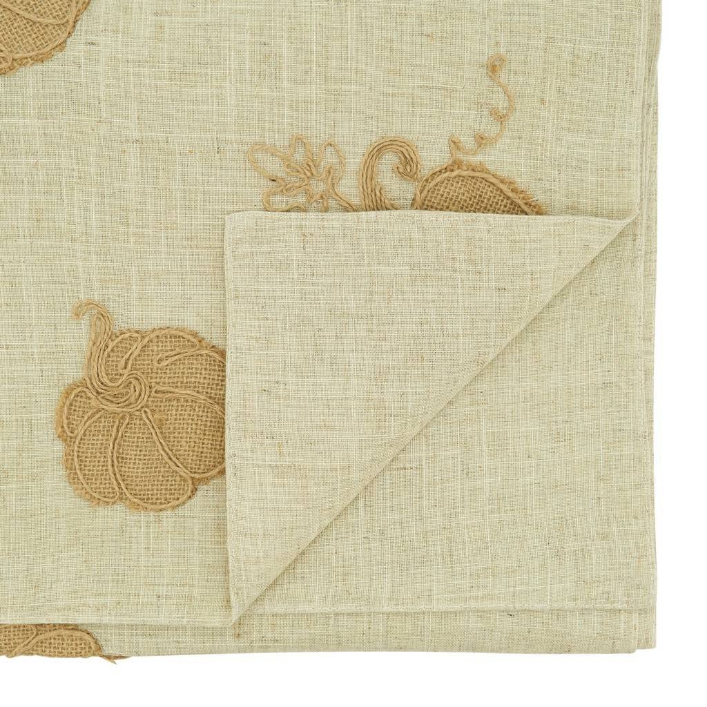 Fennco Styles Harvest Pumpkins Linen Blend Table Runner 16" W X 70" L - Natural Holiday Table Cover for Home Décor, Thanksgiving, Banquets, Family Gatherings and Special Occasions