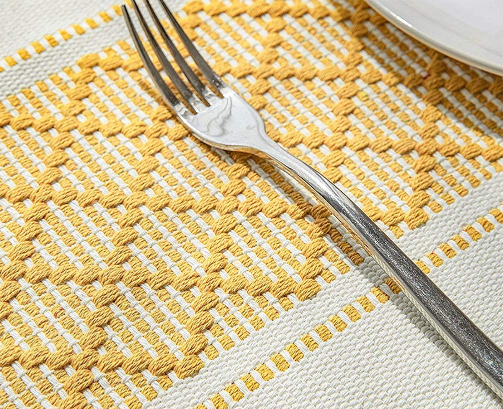 Fennco Styles Diamond Stitch Design Cotton Blend Placemats 14" W x 19" L, Set of 4 - Black Geometric Woven Table Mats for Boho Décor, Home, Dining Table, Banquets, Family Gatherings, Special Occasion