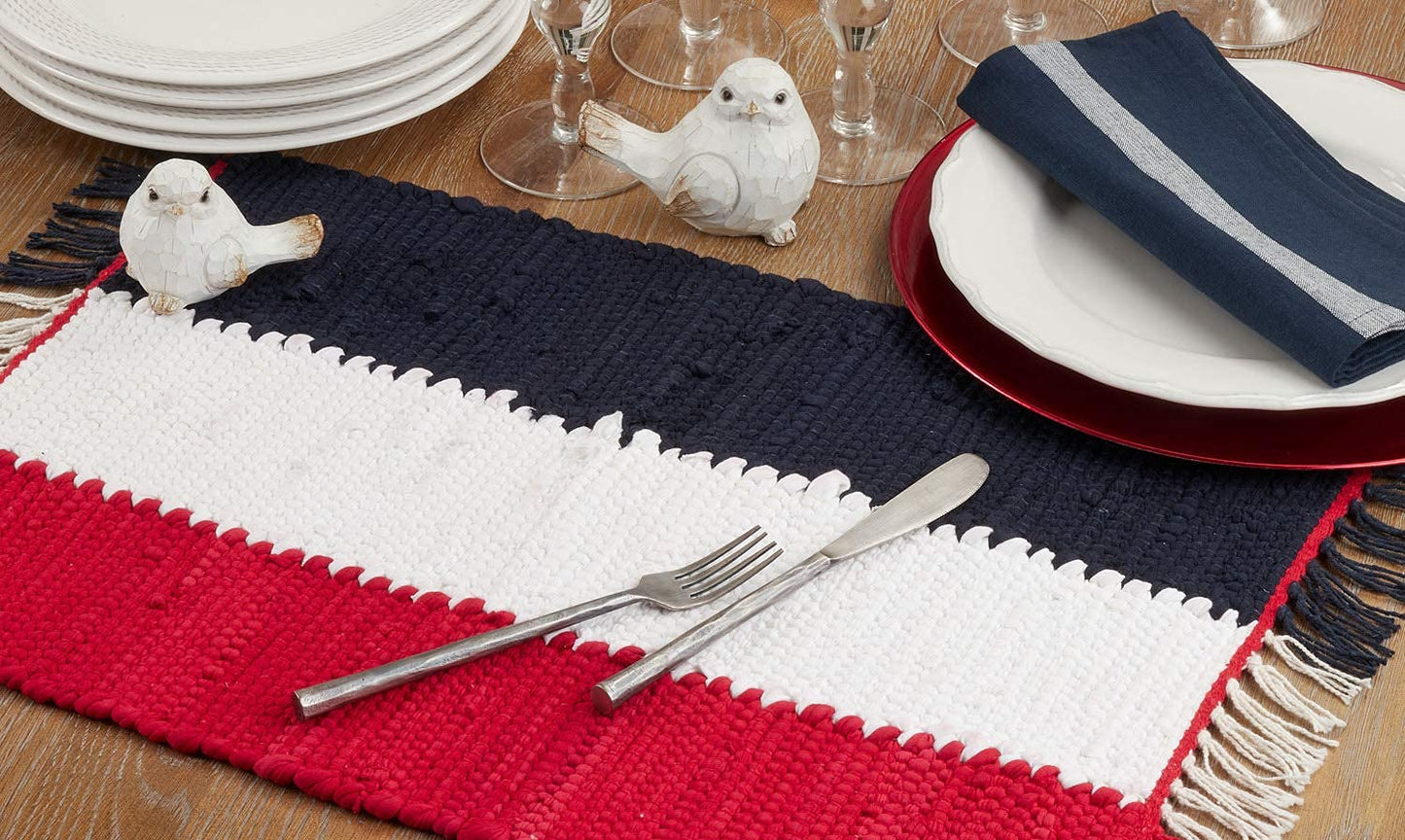 Fennco Styles Patriotic Chindi Cotton Table Runner with Tassel 16" W x 72" L - Multicolored Table Cover for Home Décor, Dining Table, National Holidays and Special Events