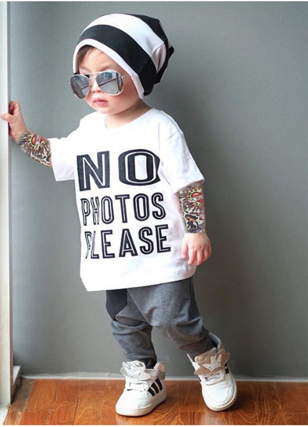 stylesilove Unisex Boys Girls Cotton T-Shirt with Mesh Tattoo Sleeve Little Kids Fashion Top