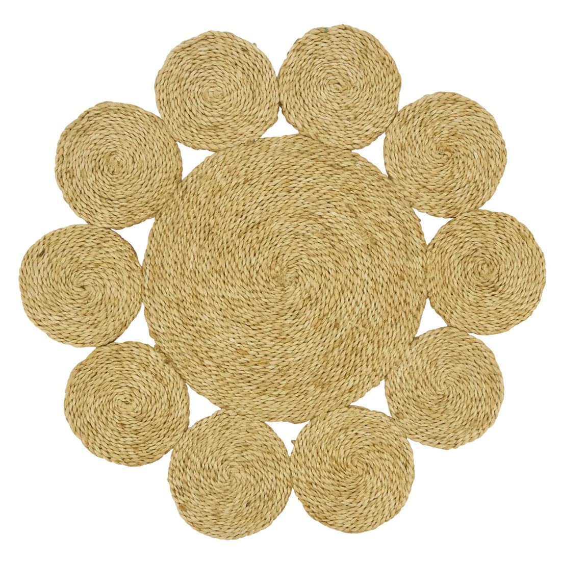 Fennco Styles Handwoven Loopy Jute Placemats 16" Round, Set of 2 - Natural Floral Shape Braided Table Mats Heat Resistant Insulation for Home, Boho Décor, Dining Table, Banquets, Special Events