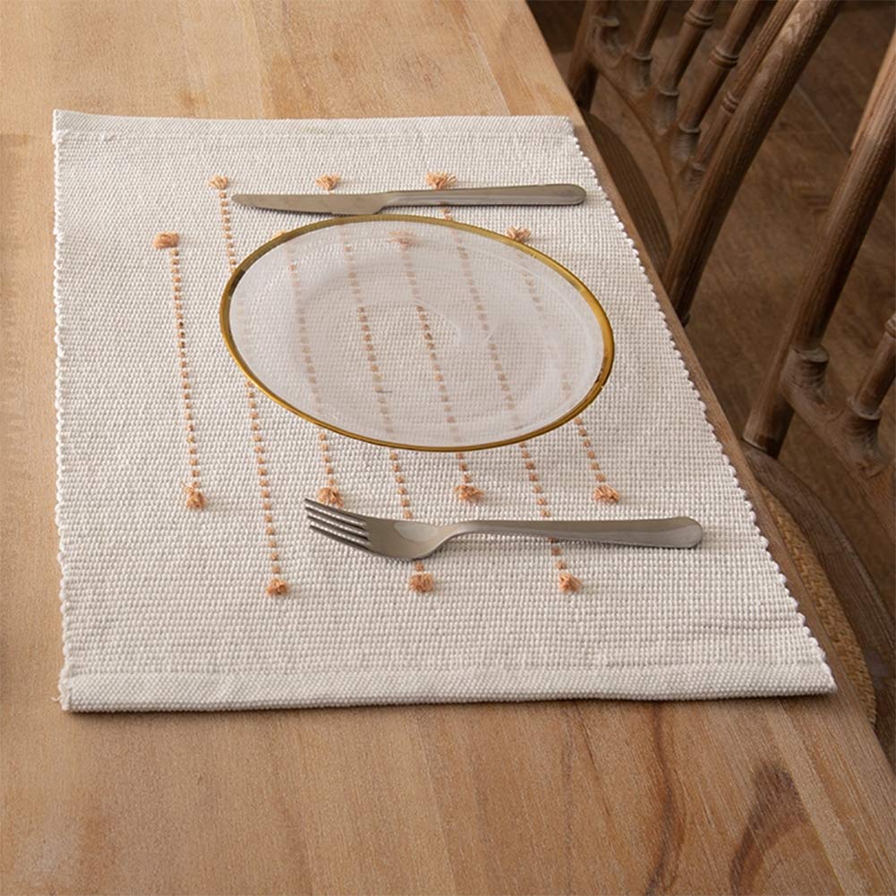 Fennco Styles Black Stripe Textured Minimalist Decorative Cotton Placemats 13" W x 19" L, Set of 6 - Heat Resistant Insulation Table Mats for Home Décor, Dining Table, Banquets and Special Events