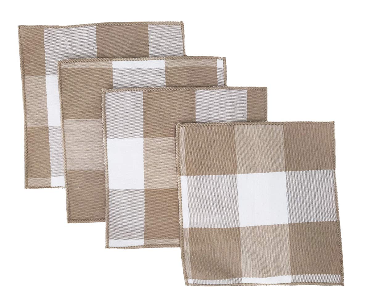 Fennco Styles Buffalo Check Double Layers Reversible Coasters 6"W x 6"L, Set of 4 - Handmade in USA - Plaid Cocktail Napkins for Everyday Use and Special Occasion