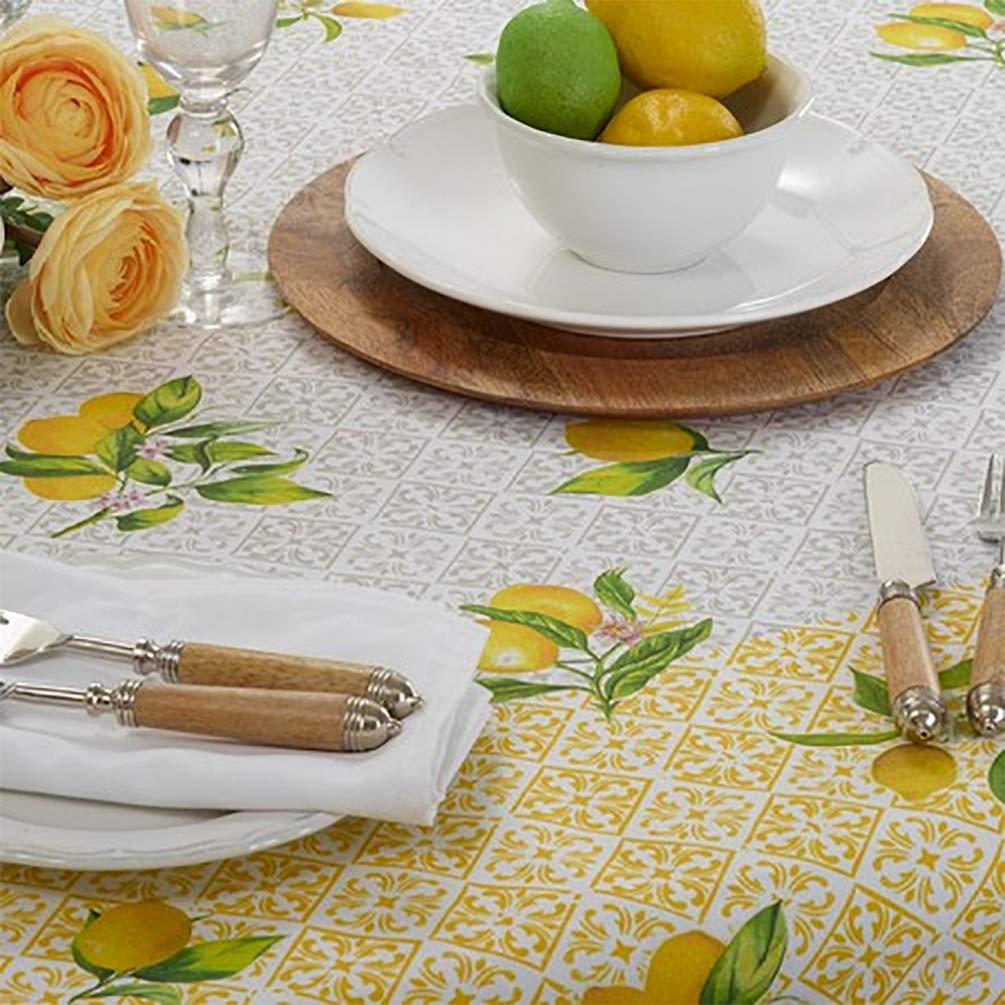Fennco Styles Lemon Block Print Cotton Table Runner 16 x 72 Inch - Yellow Table Cover for Everyday Use, Dining Table Décor, Banquets, Family Gathering and Special Events