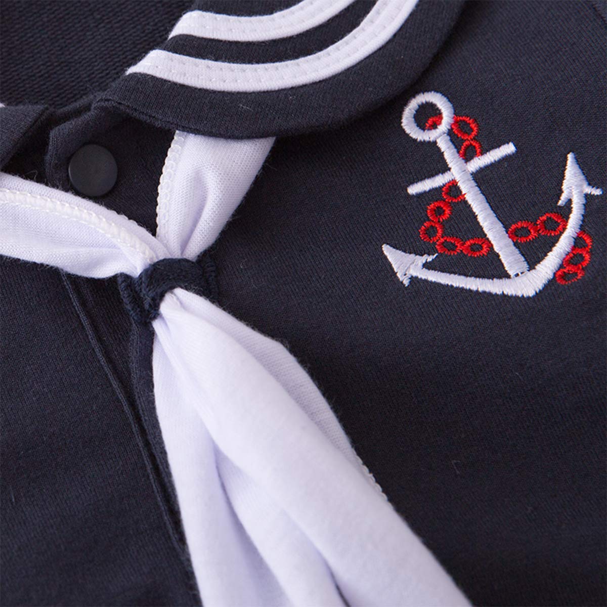 stylesilove.com Baby Boy Marine Sailor Cotton Romper Onesie with Hat and Necktie 3pcs Holiday Outfit