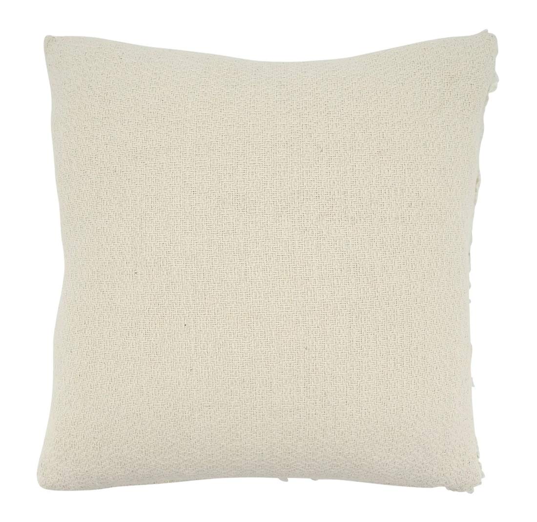 Fennco Styles Delicate Tufted Pom Pom Applique Cotton Decorative Throw Pillow Cover 18 x 18 Inch - Ivory Accent Cushion Case for Home, Couch, Living Room and Everyday Décor