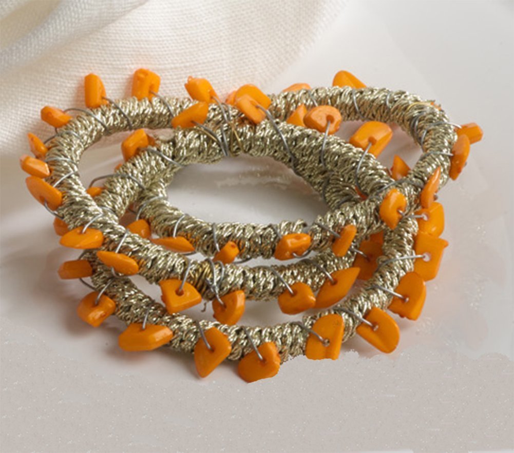 Fennco Styles Hand Beaded Napkin Ring, Set of 4, 3 Colors (Marigold)